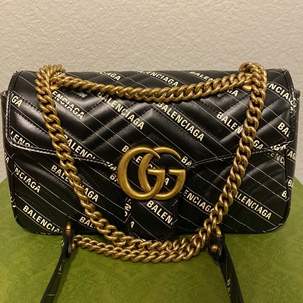 Gucci Hacker Project Limited Edition Balenciaga Print Leather Marmont GG Bag - Picture 7 of 15